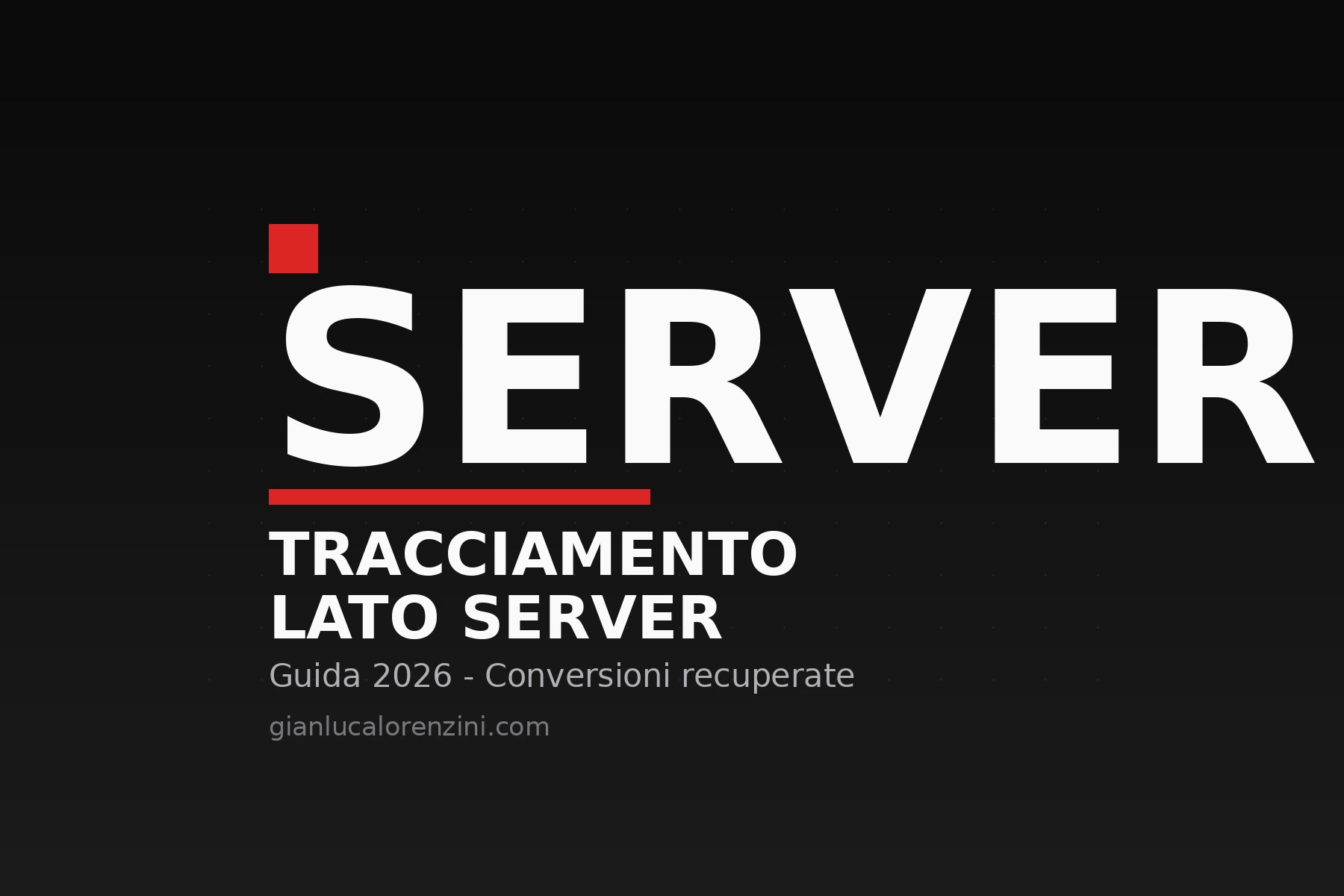 Grafica con la scritta SERVER e sottotitolo Tracciamento lato server, guida 2026 per recuperare le conversioni perse